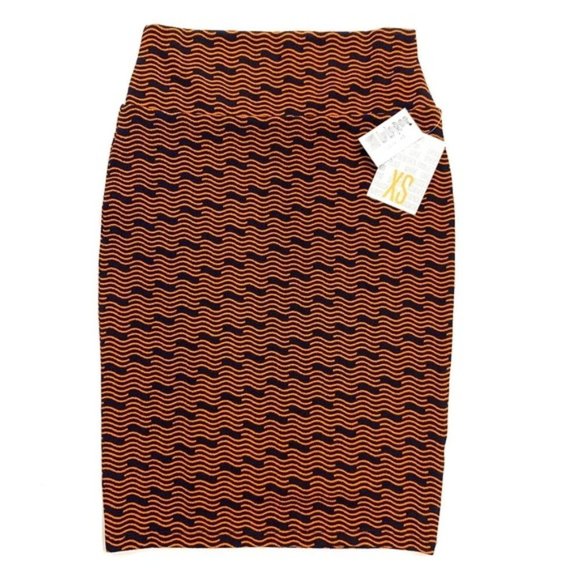 NWT LuLaRoe Cassie Blue & Orange Striped Pencil Skirt Size XS | Stretchy/Stylish - Picture 1 of 2